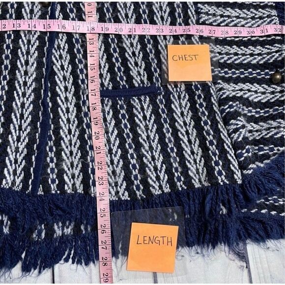 Anthropologie Sleeping On Snow Poncho Sweater With Pockets Fringe Hem - Picture 5 of 10